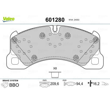 Sada brzdových destiček, kotoučová brzda VALEO 601280