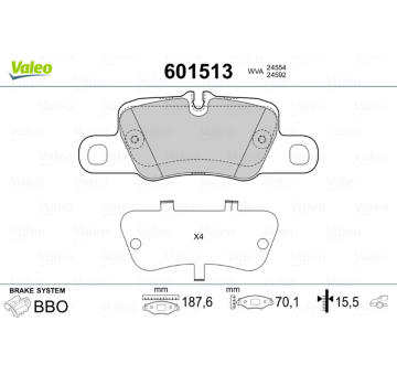 Sada brzdových destiček, kotoučová brzda VALEO 601513