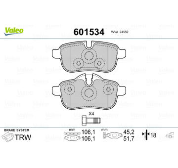 Sada brzdových destiček, kotoučová brzda VALEO 601534