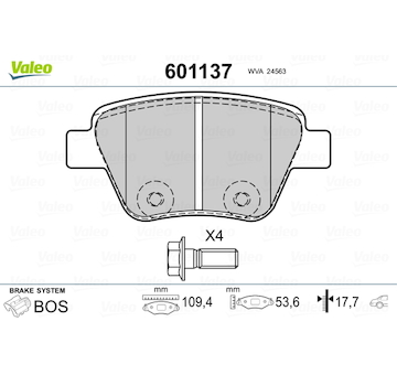 Sada brzdových destiček, kotoučová brzda VALEO 601137