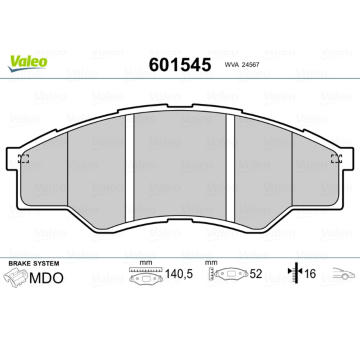 Sada brzdových destiček, kotoučová brzda VALEO 601545