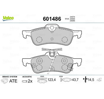 Sada brzdových destiček, kotoučová brzda VALEO 601486