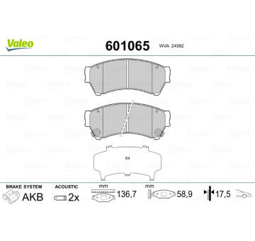 Sada brzdových destiček, kotoučová brzda VALEO 601065