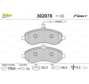 Sada brzdových destiček, kotoučová brzda VALEO 302078