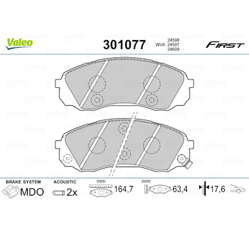 Sada brzdových destiček, kotoučová brzda VALEO 301077