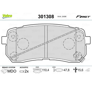 Sada brzdových destiček, kotoučová brzda VALEO 301308