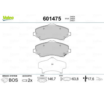 Sada brzdových destiček, kotoučová brzda VALEO 601475