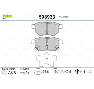 Sada brzdových destiček, kotoučová brzda VALEO 598933