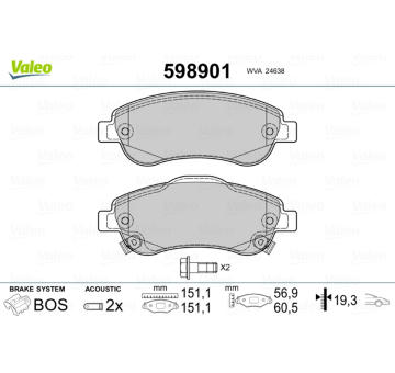 Sada brzdových destiček, kotoučová brzda VALEO 598901