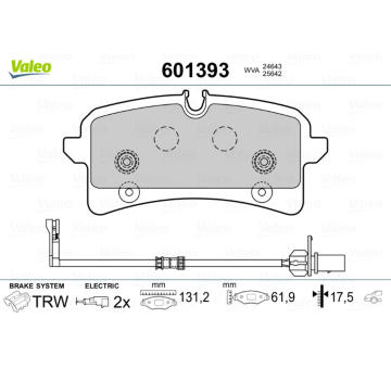 Sada brzdových destiček, kotoučová brzda VALEO 601393