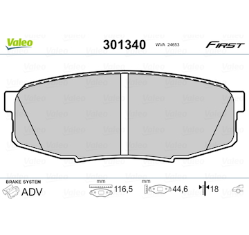 Sada brzdových destiček, kotoučová brzda VALEO 301340
