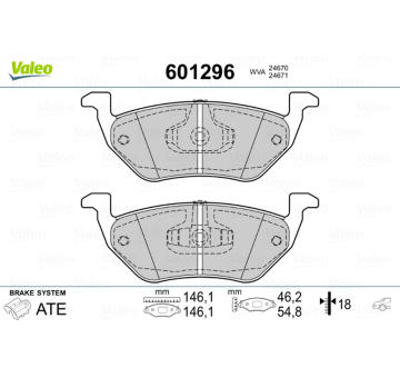 Sada brzdových destiček, kotoučová brzda VALEO 601296