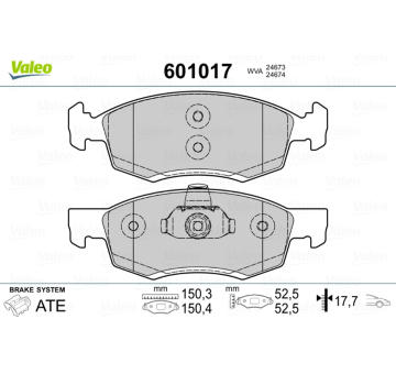 Sada brzdových destiček, kotoučová brzda VALEO 601017