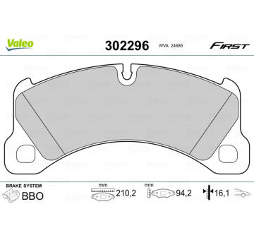 Sada brzdových destiček, kotoučová brzda VALEO 302296