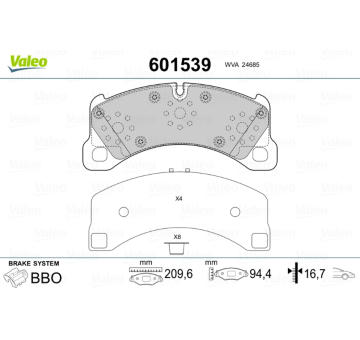 Sada brzdových destiček, kotoučová brzda VALEO 601539