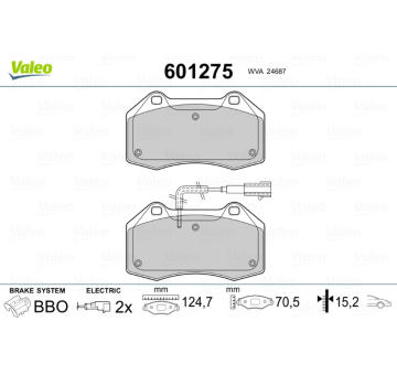 Sada brzdových destiček, kotoučová brzda VALEO 601275