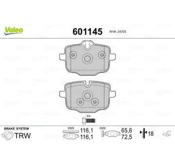 Sada brzdových platničiek kotúčovej brzdy VALEO 601145