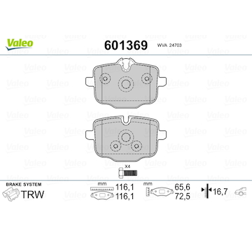 Sada brzdových destiček, kotoučová brzda VALEO 601369