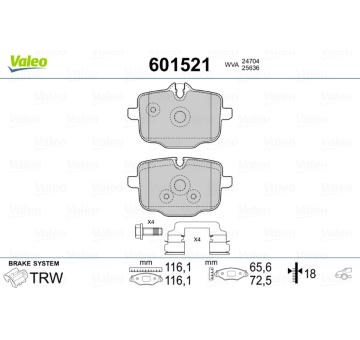 Sada brzdových destiček, kotoučová brzda VALEO 601521