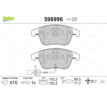 Sada brzdových destiček, kotoučová brzda VALEO 598996