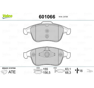 Sada brzdových destiček, kotoučová brzda VALEO 601066
