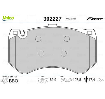 Sada brzdových destiček, kotoučová brzda VALEO 302227