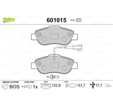 Sada brzdových destiček, kotoučová brzda VALEO 601015