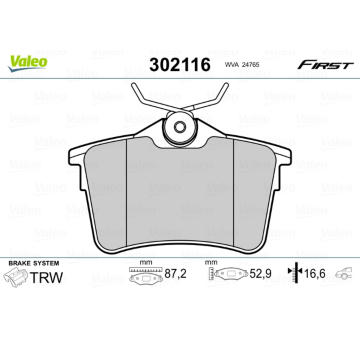 Sada brzdových destiček, kotoučová brzda VALEO 302116