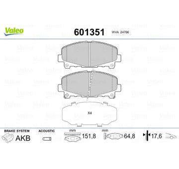 Sada brzdových destiček, kotoučová brzda VALEO 601351