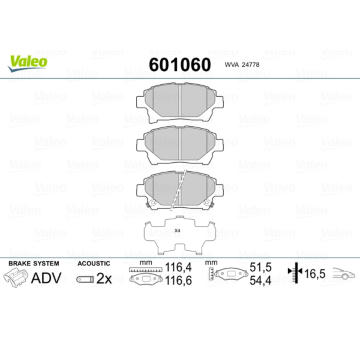 Sada brzdových destiček, kotoučová brzda VALEO 601060