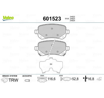 Sada brzdových destiček, kotoučová brzda VALEO 601523