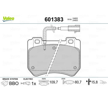 Sada brzdových destiček, kotoučová brzda VALEO 601383