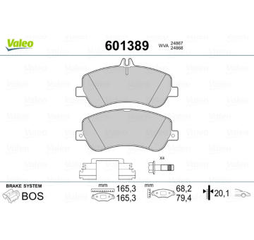 Sada brzdových destiček, kotoučová brzda VALEO 601389