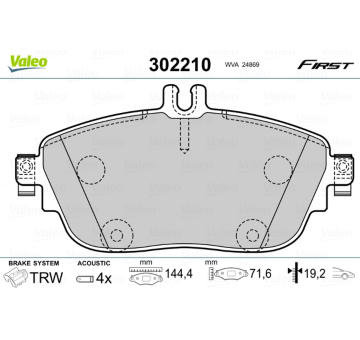 Sada brzdových destiček, kotoučová brzda VALEO 302210