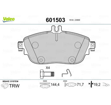 Sada brzdových destiček, kotoučová brzda VALEO 601503