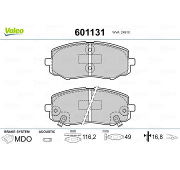 Sada brzdových destiček, kotoučová brzda VALEO 601131