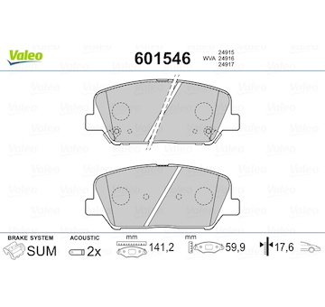 Sada brzdových destiček, kotoučová brzda VALEO 601546