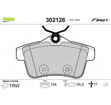 Sada brzdových destiček, kotoučová brzda VALEO 302126