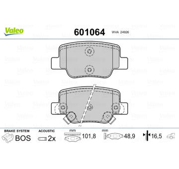 Sada brzdových destiček, kotoučová brzda VALEO 601064