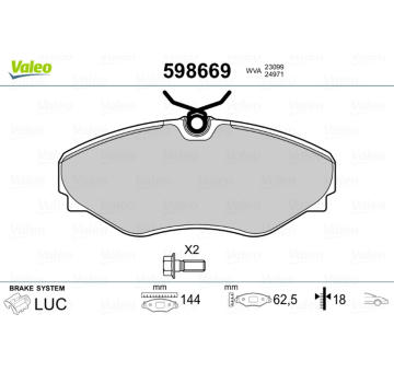 Sada brzdových destiček, kotoučová brzda VALEO 598669