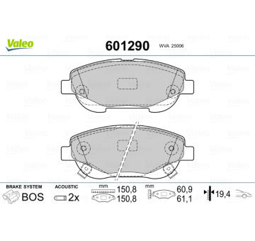 Sada brzdových destiček, kotoučová brzda VALEO 601290