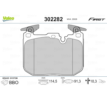 Sada brzdových destiček, kotoučová brzda VALEO 302282