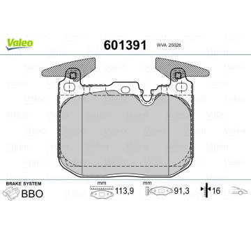 Sada brzdových destiček, kotoučová brzda VALEO 601391