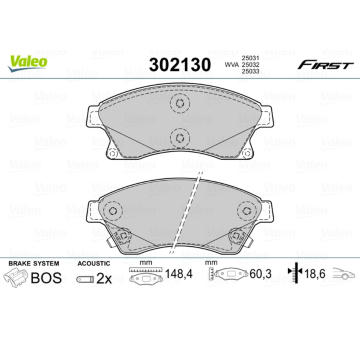 Sada brzdových destiček, kotoučová brzda VALEO 302130