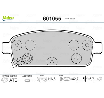 Sada brzdových destiček, kotoučová brzda VALEO 601055