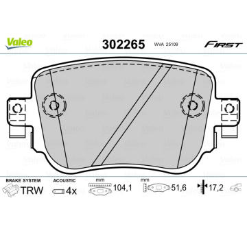 Sada brzdových destiček, kotoučová brzda VALEO 302265