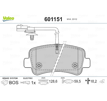 Sada brzdových destiček, kotoučová brzda VALEO 601151