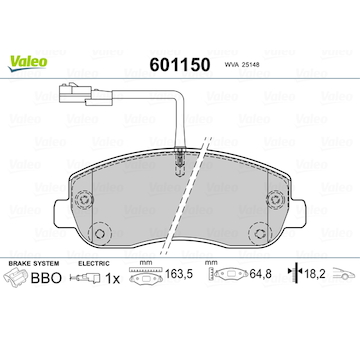 Sada brzdových destiček, kotoučová brzda VALEO 601150