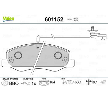 Sada brzdových destiček, kotoučová brzda VALEO 601152