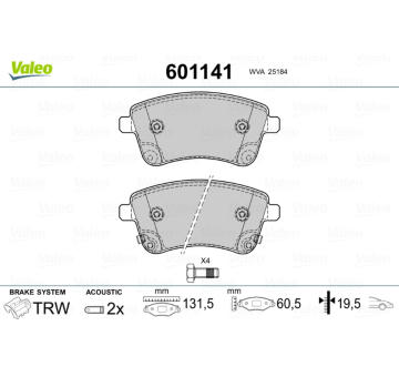 Sada brzdových destiček, kotoučová brzda VALEO 601141